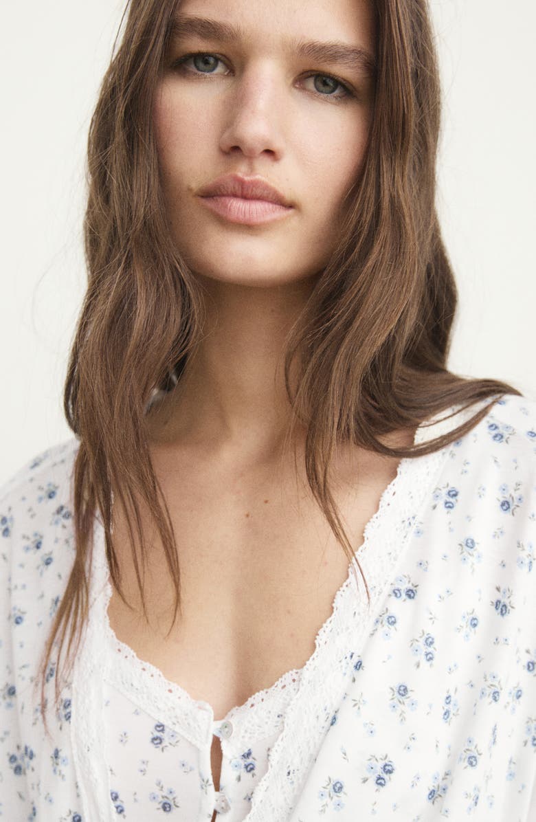 MANGO Floral Print Robe, Alternate, color, White