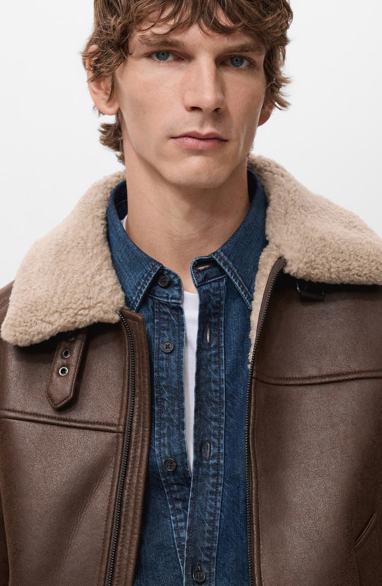 MANGO Faux Shearling Jacket, Alternate, color, Tobacco Brown