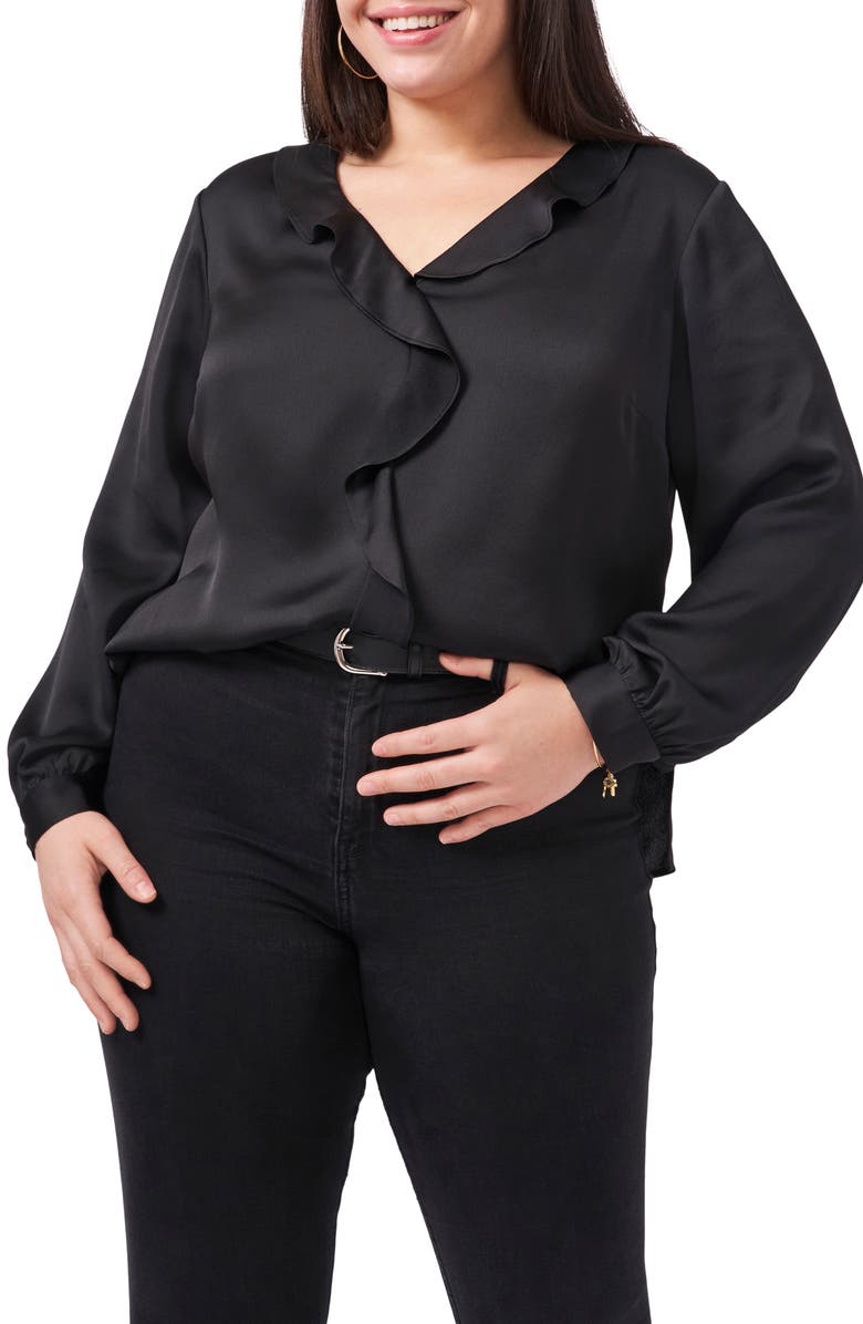 Vince Camuto Ruffle Front Satin Blouse, Main, color,