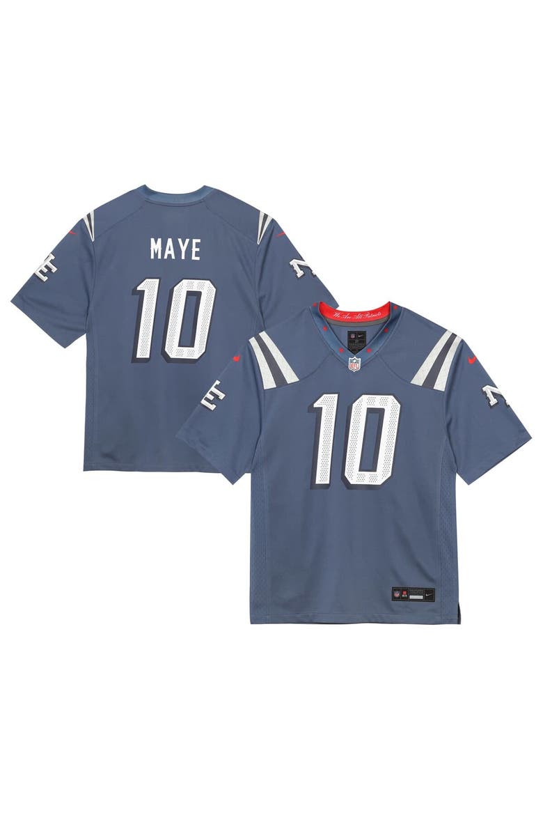 Preschool Nike Drake Maye Storm Blue New England Patriots 2025 Rivalries Collection Game Jersey, Main, color, Blue