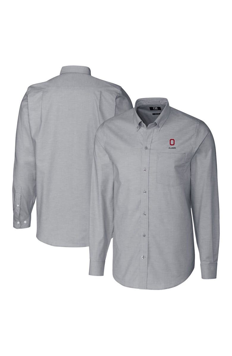 Cutter & Buck Men's Cutter & Buck  Charcoal Ohio State Buckeyes Alumni Logo Stretch Oxford Long Sleeve Button-Down Shirt, Main, color, 