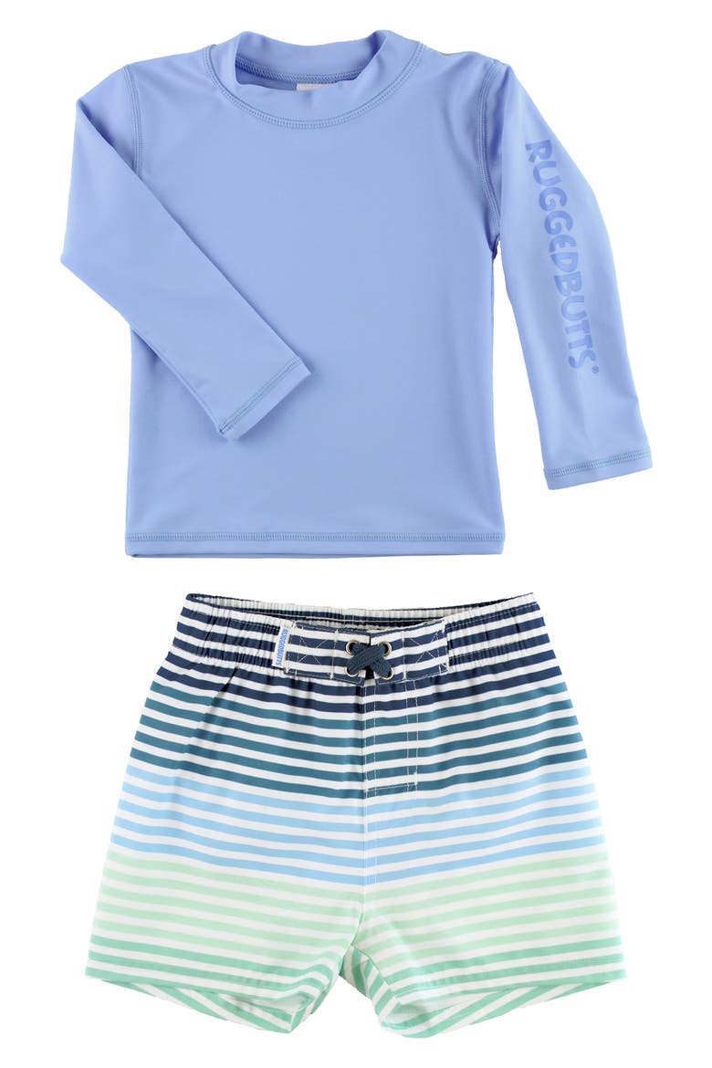 Long Sleeve Two-Piece Rashguard Swimsuit, Main, color, COASTAL STRIPE