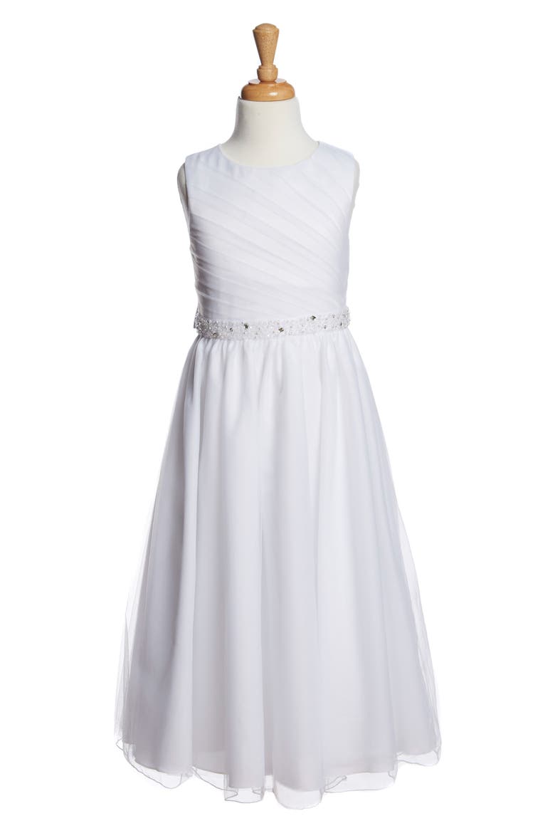 Beaded Communion Dress, Main, color, WHITE