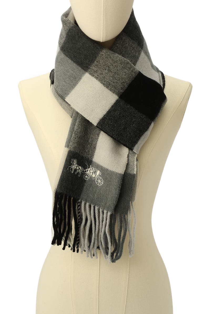 COACH Check Wool Scarf, Alternate, color,