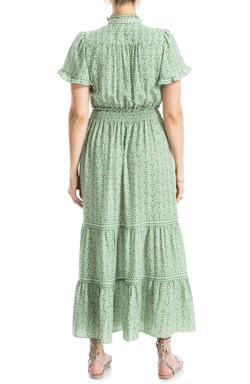 Max Studio Smocked Flutter Sleeve Maxi Dress In Green