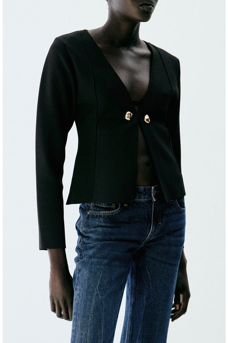 Apollo V-Neck Knit Jacket, Main, color, BLACK