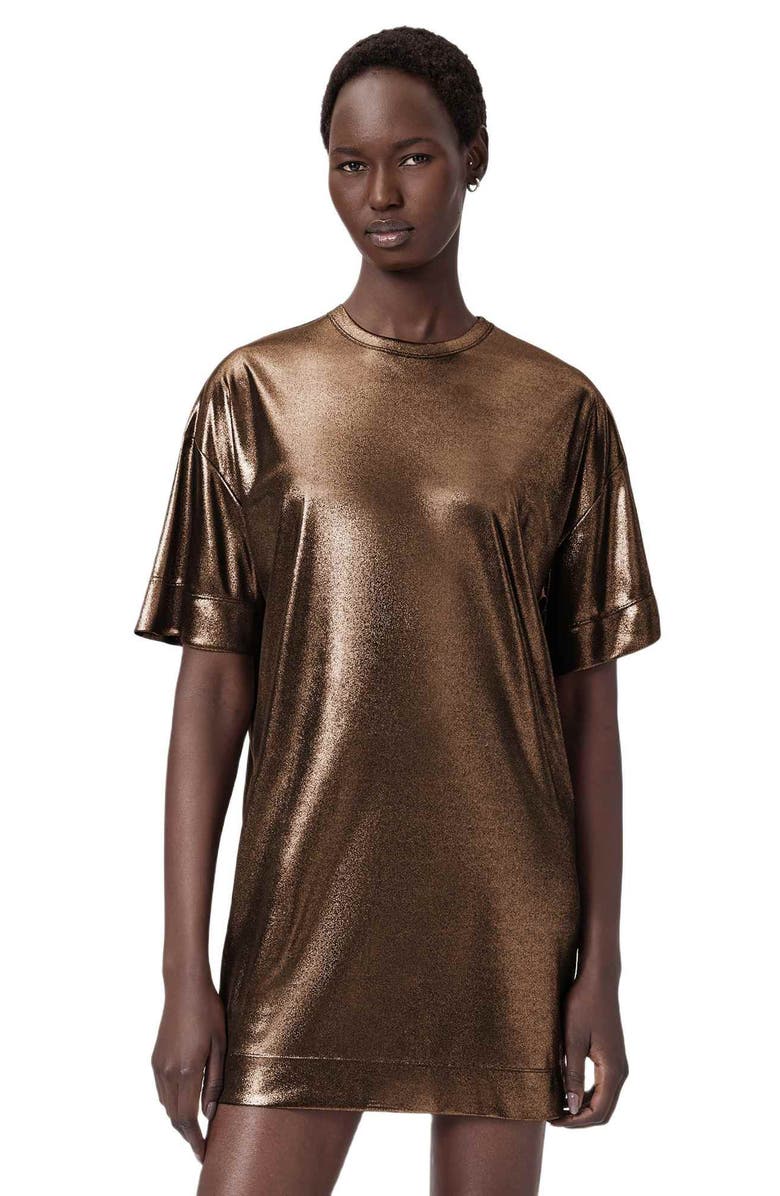 AllSaints Sparkle T-Shirt Minidress, Alternate, color, Bronze
