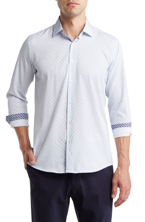 Slim Fit Print Long Sleeve Button-Up Dress Shirt