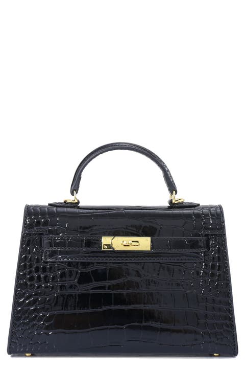 Croc Embossed Faux Leather Mini Handle Bag