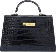 Adornia Croc Embossed Faux Leather Mini Handle Bag