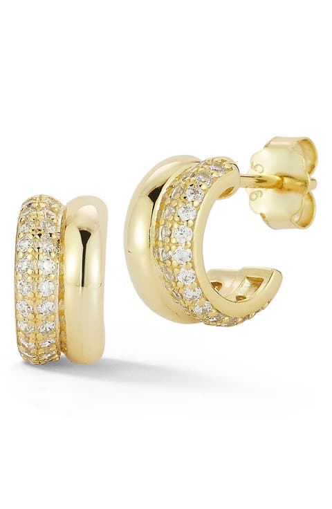 Pavé Cubic Zirconia Double Row Hoop Earrings