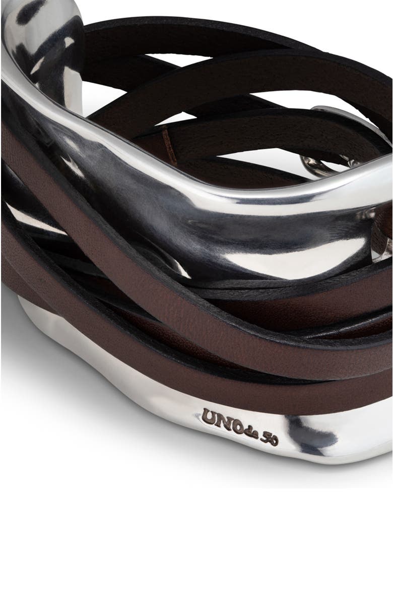 UNODE50 Sterling silver-plated bracelet with leather straps, Alternate, color, Silver