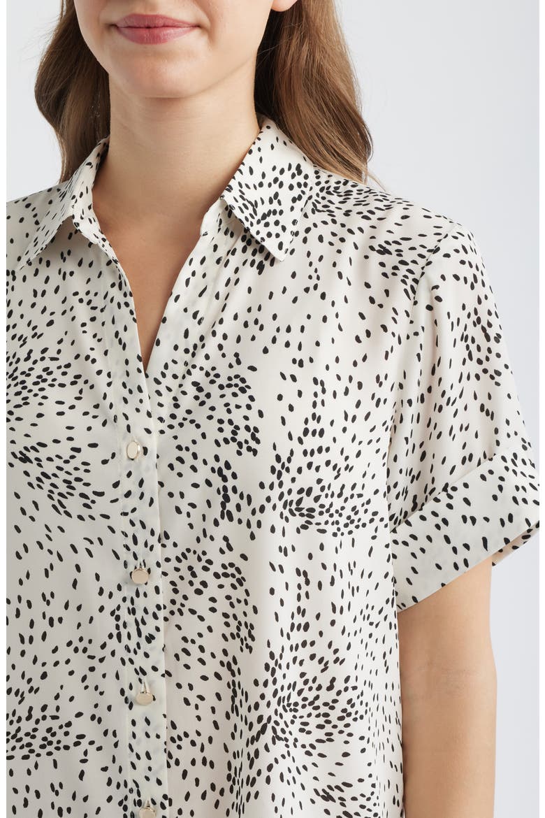 Fleck Print Short Sleeve Button-Up Shirt, Alternate, color, WHITE DOVE/ ANNEBLACK