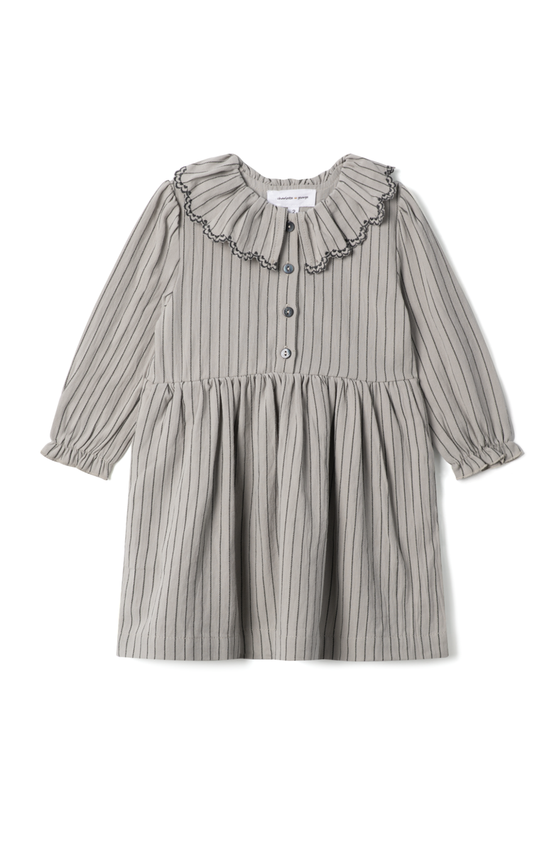 Charlotte & George Woven Striped Embroidered Dress, Main, color, Grey