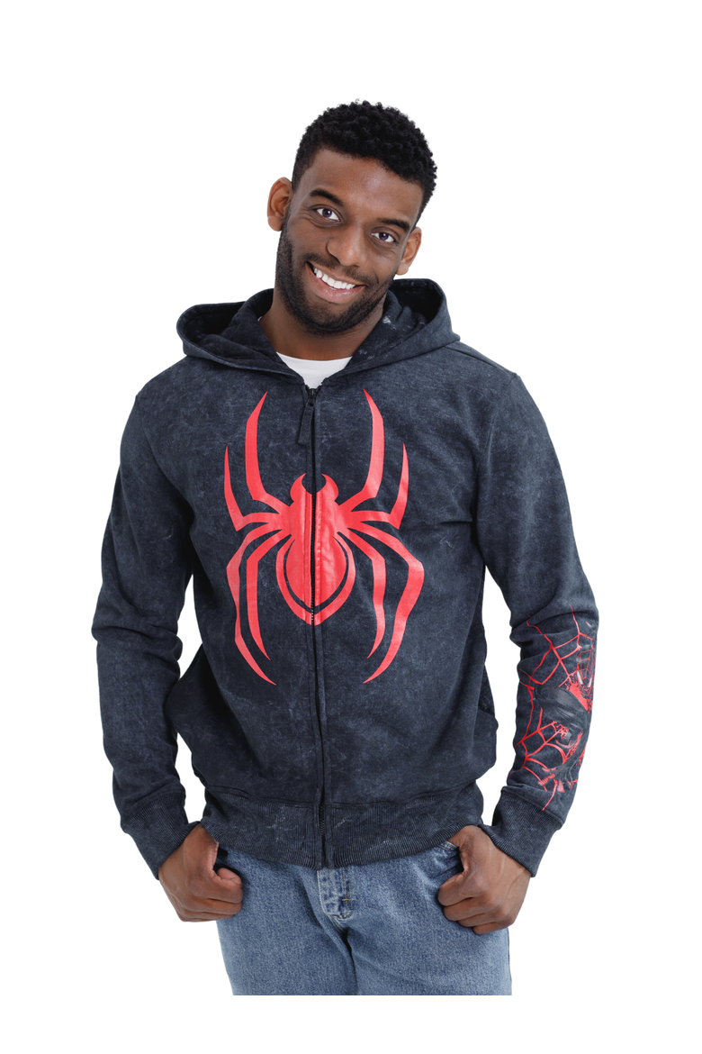 Spider-Man Cosplay Fleece Zip-Up Hoodie, Main, color, Miles Morales Charcoal