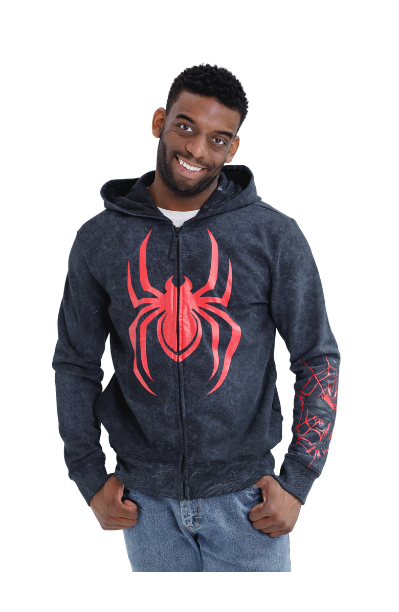 Marvel Spider-Man Cosplay Fleece Zip-Up Hoodie, Main, color, Miles Morales Charcoal