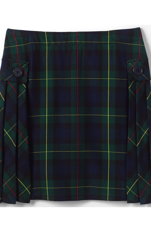 Lands' End School Uniform Girls Side Pleat Plaid Skort Above Knee In Hunter/classic Navy Plaid
