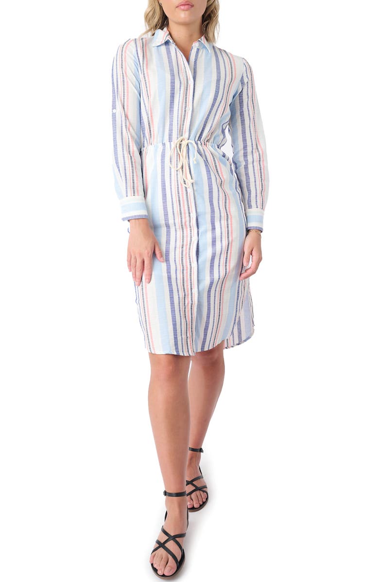 GIBSONLOOK Stripe Long Sleeve Midi Shirtdress, Main, color, Multi Str