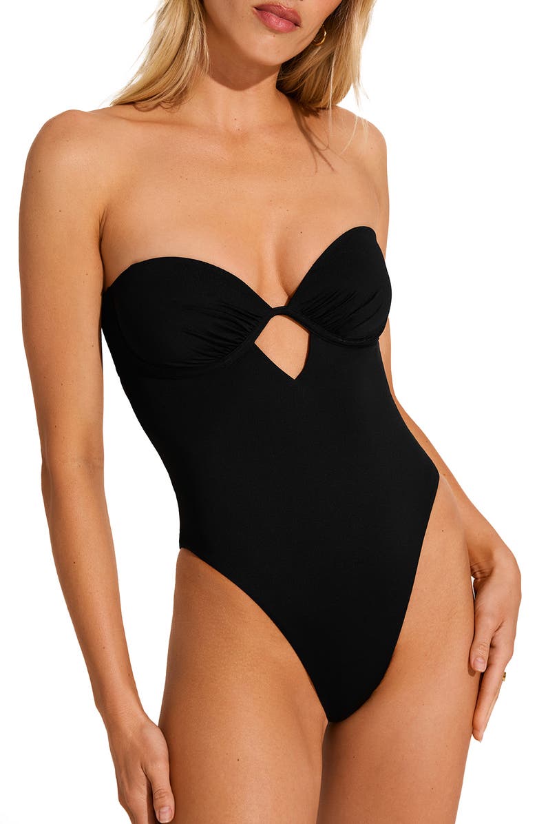 Vitamin A<sup>®</sup> Mabel Strapless Underwire One-Piece Swimsuit, Main, color, Black