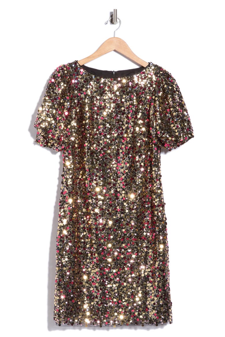 Puff Sleeve Sequin Shift Minidress, Alternate, color, GLD