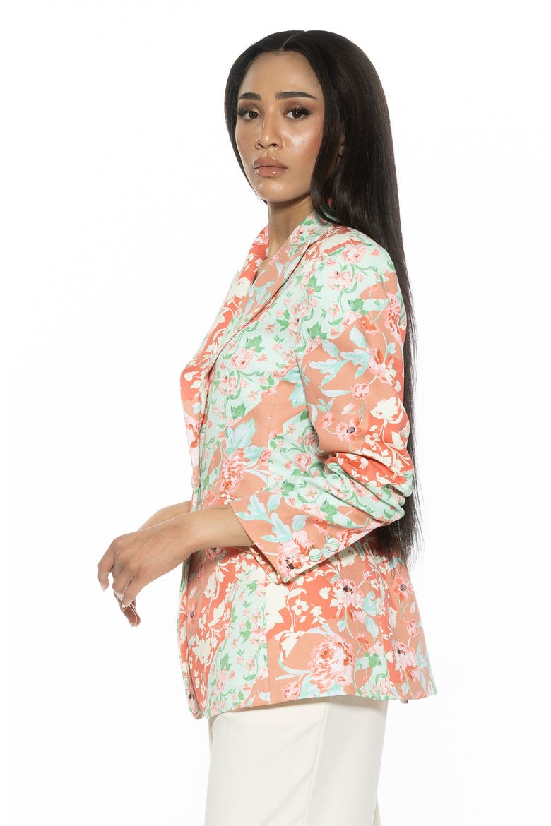 Ruched Sleeve One-Button Blazer, Alternate, color, ROSE MULTI