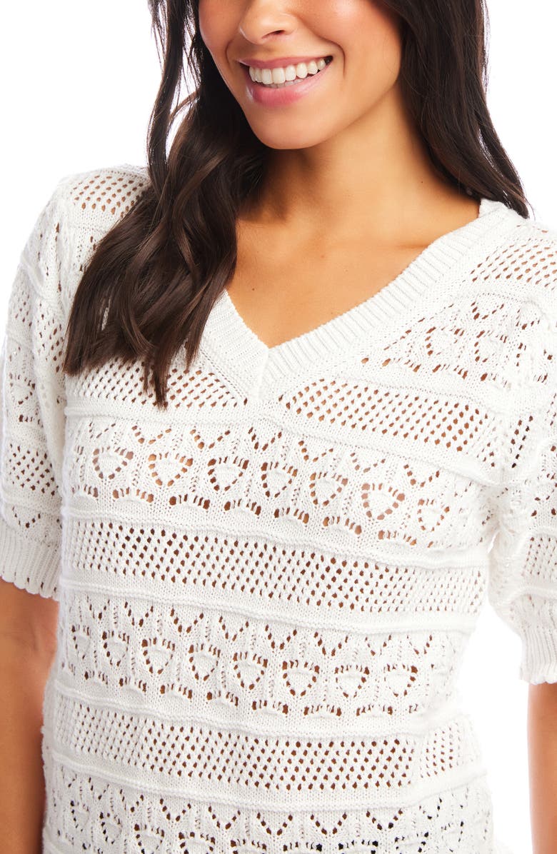 Karen Kane Open Stitch Short Sleeve Cotton Sweater, Alternate, color,