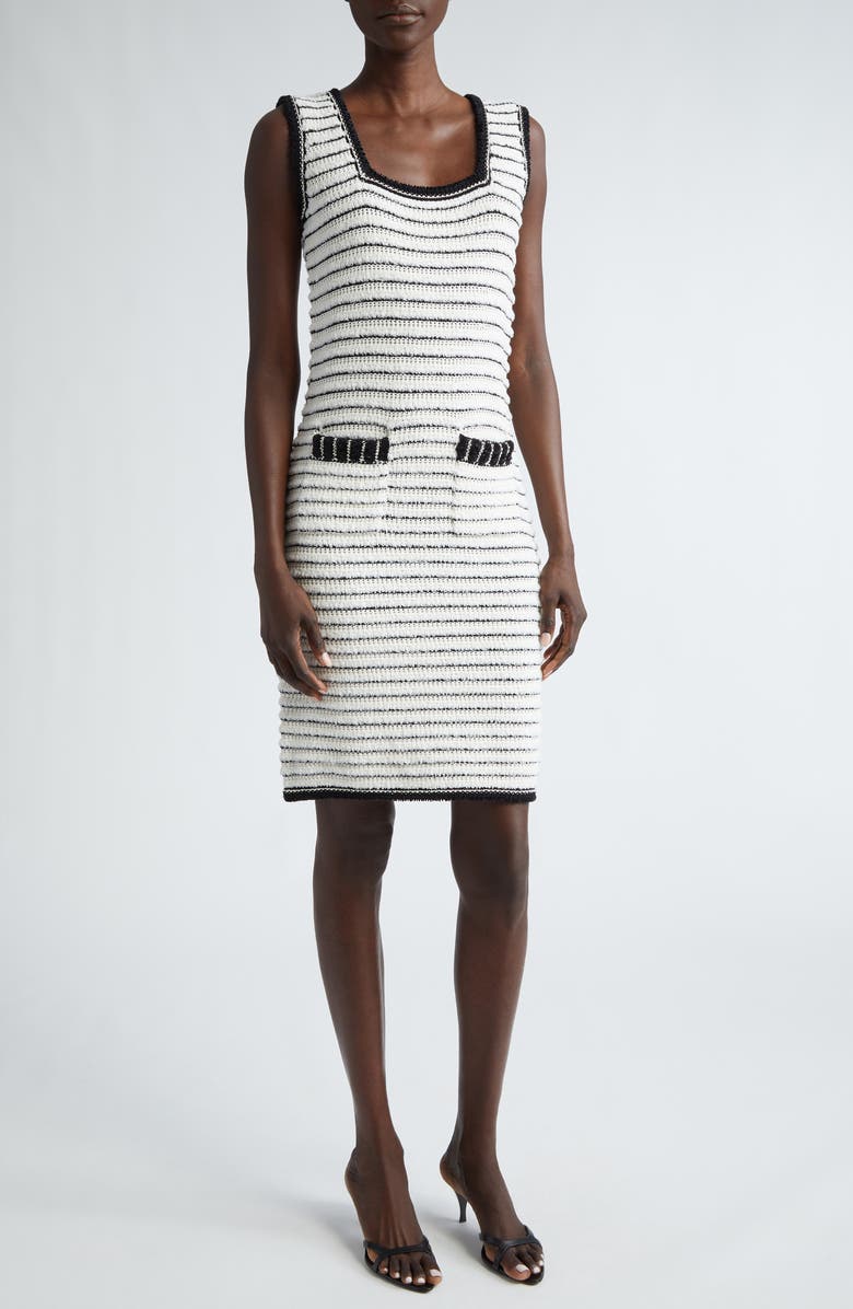 ST. JOHN Eyelash Tweed Sheath Dress, Main, color, Ecru/ Black