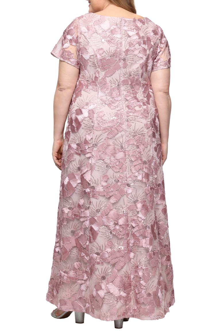 Sequin Soutache Floral A-Line Gown, Alternate, color, ROSE