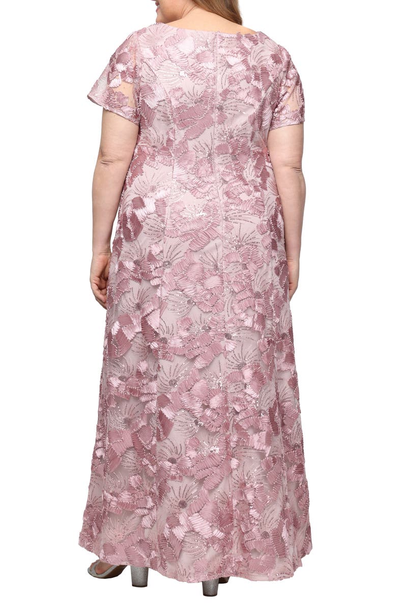 Alex Evenings Sequin Soutache Floral A-Line Gown, Alternate, color, Rose