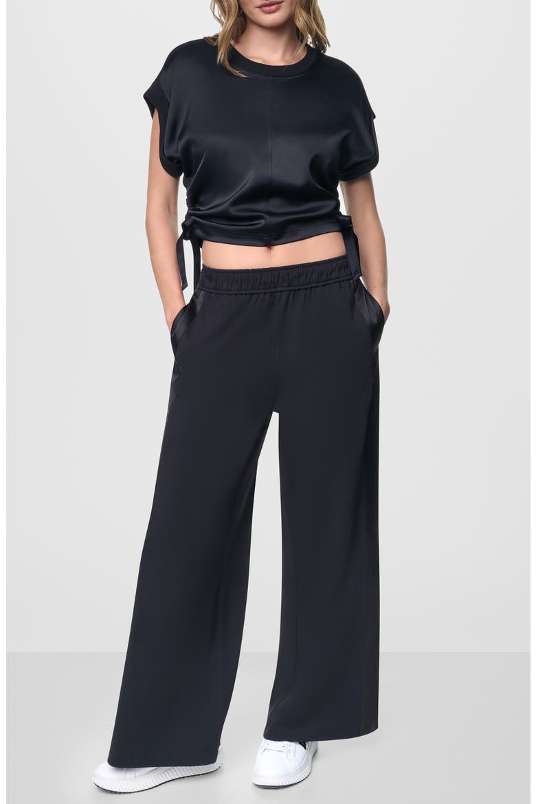 Ruched Side Satin Top, Alternate, color, BLACK