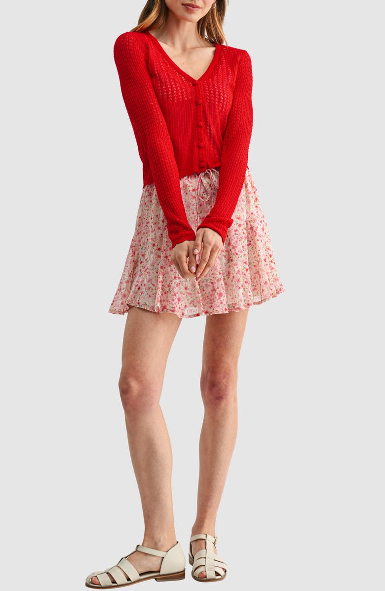 All in Favor Floral Elastic Waist Miniskirt, Alternate, color, Pink Floral