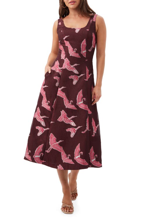 Trina Turk Valor Crane Midi Dress In Burgundy