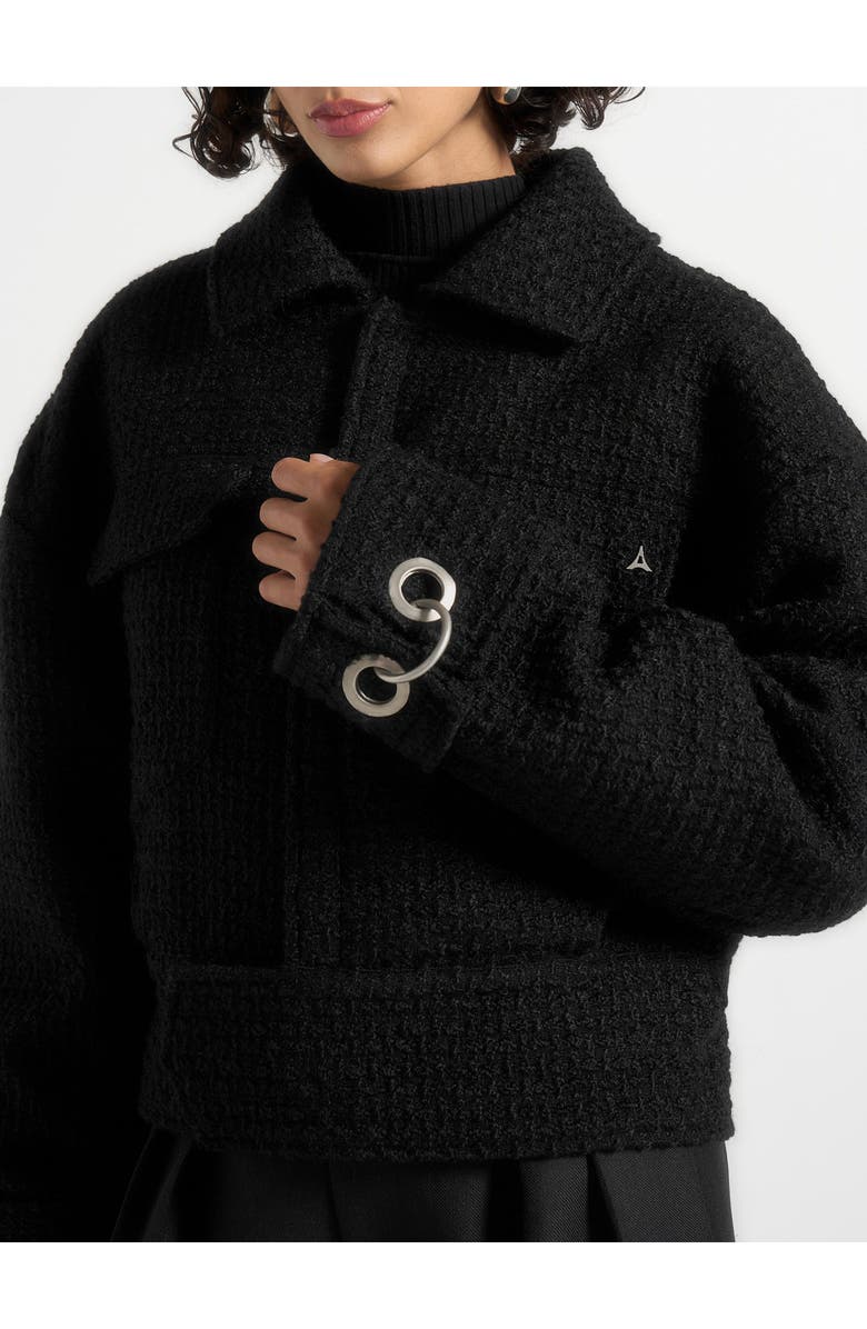 Manière De Voir Naela Boxy Tweed Jacket With Cuff Detail, Alternate, color, Black