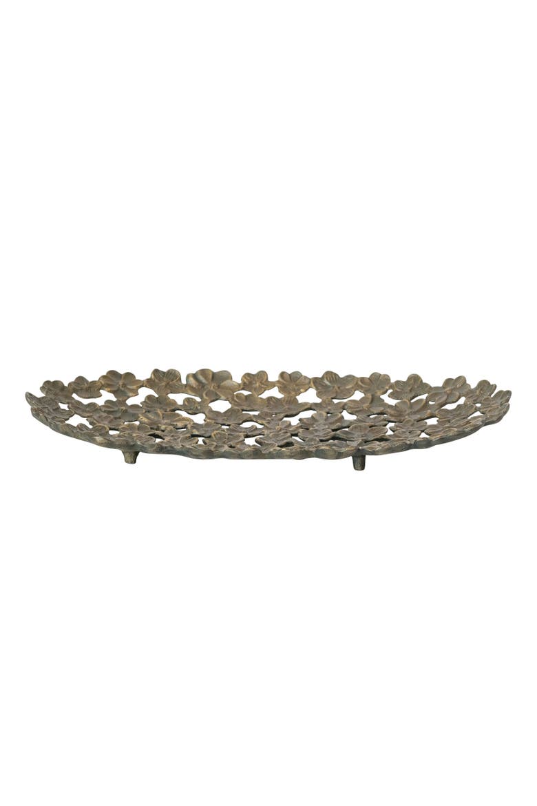 Cast Aluminum Flower Tray with Cut-Outs, Antique Gold Finish, Main, color, Gold