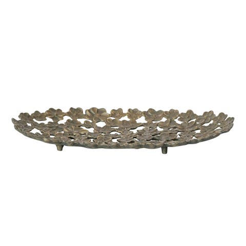 Cast Aluminum Flower Tray with Cut-Outs, Antique Gold Finish