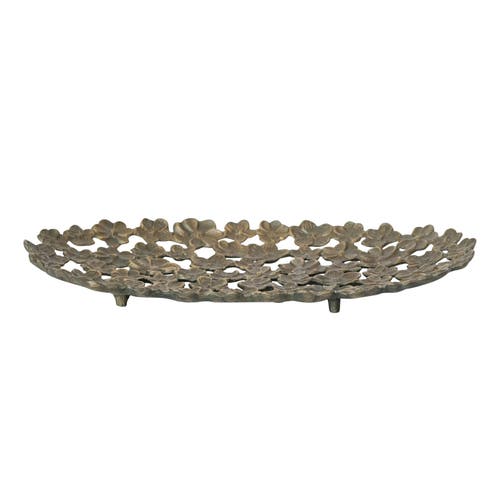 Storied Home Cast Aluminum Flower Tray With Cut-outs, Antique Gold Finish In Brown