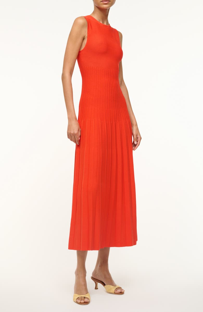 STAUD Elyse Pleated Sleeveless Knit Maxi Dress, Alternate, color, Cayenne