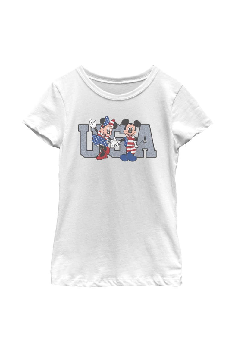 Girl's Mickey & Friends The American Couple  Graphic T-Shirt, Main, color, White
