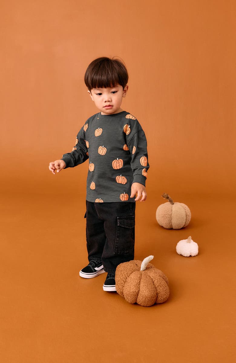 NEXT Kids' Pumpkin Print Long Sleeve Cotton T-Shirt, Alternate, color, Black