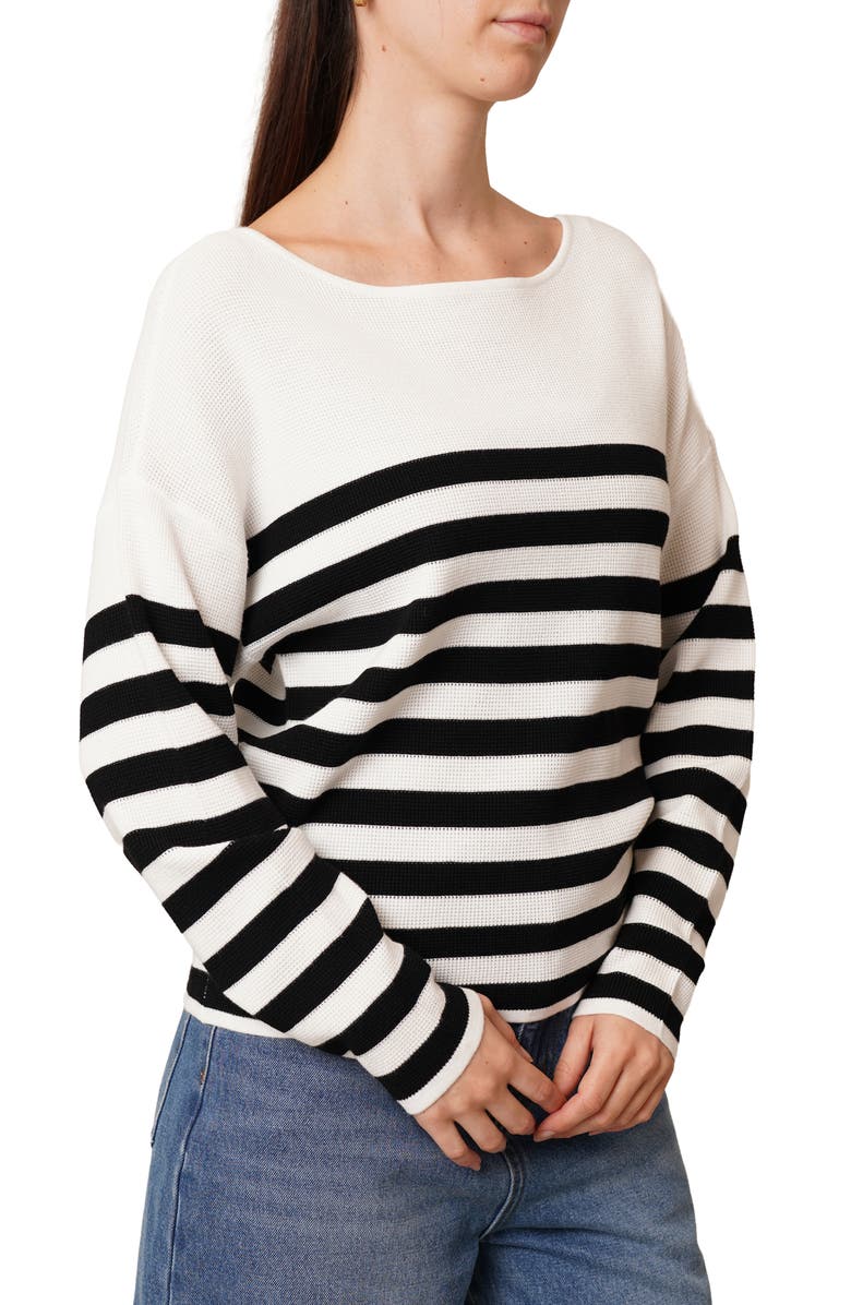 CYRUS Stripe Waffle Sweater, Alternate, color, Bright White/ Black