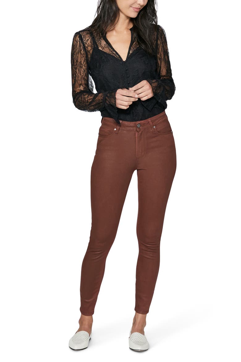 Hoxton Coated High Waist Ankle Skinny Jeans, Alternate, color, BURGUNDY DUST LUXE COATING