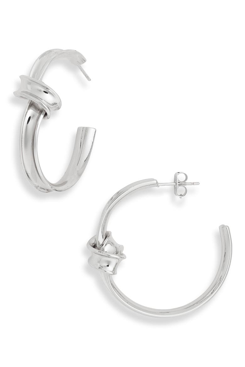 Twisted Knot Hoop Earrings, Main, color, SILVER