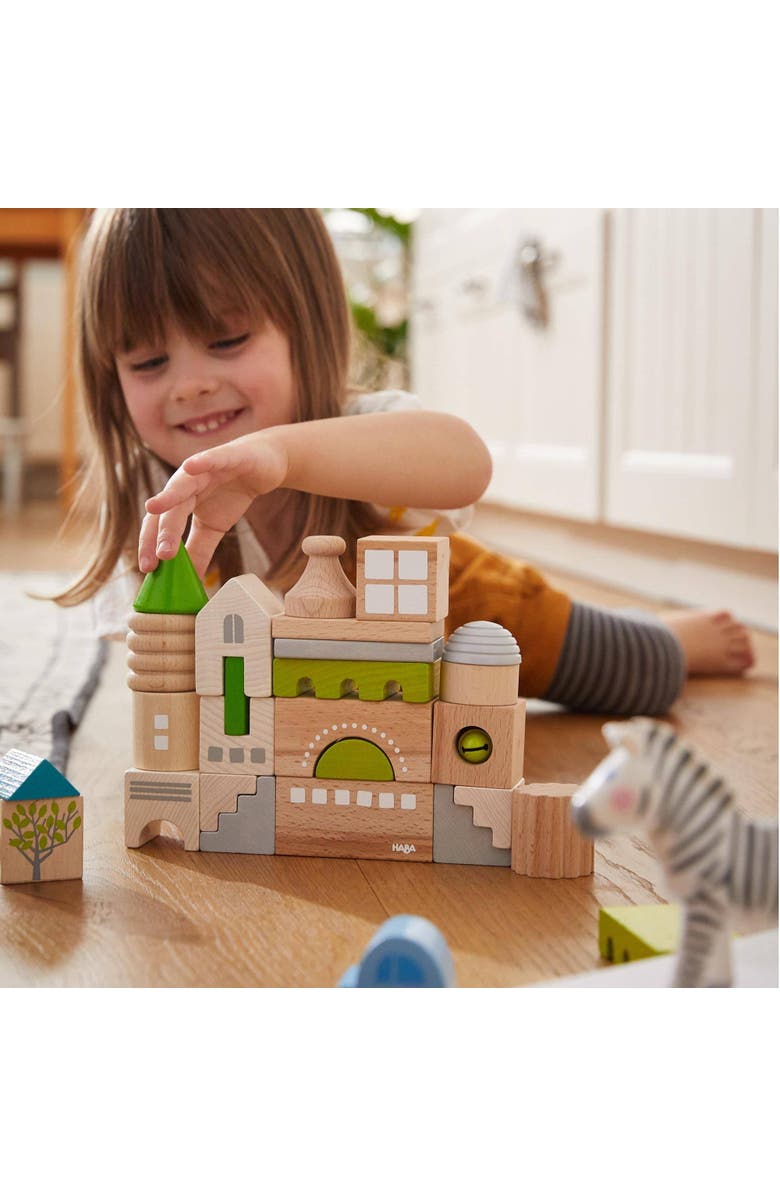 HABA Wooden Block Coburg Set - 28 Piece Building Block Set for Toddlers and Kids - Wooden Stacking Toys Made in Germany, For 18 Months and Up, Alternate, color, Green Multi
