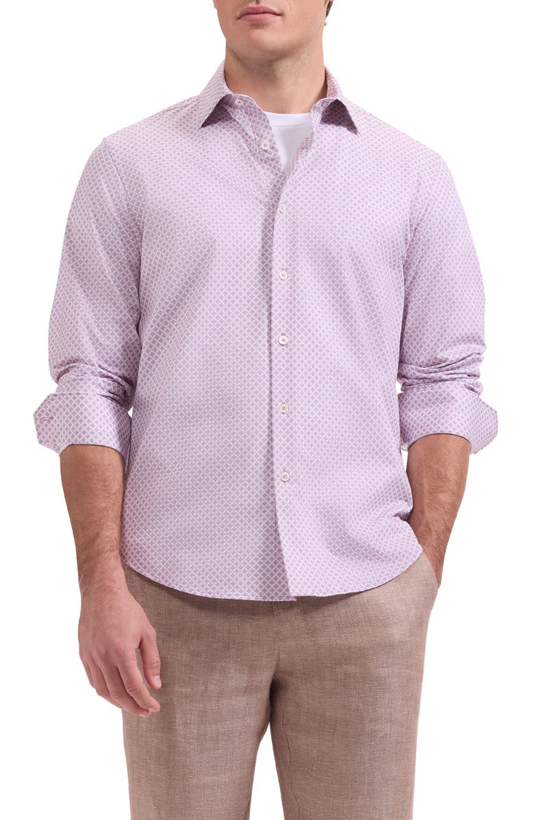 Bugatchi James OoohCotton<sup>®</sup> Floral Print Button-Up Shirt, Main, color, Dusty Pink