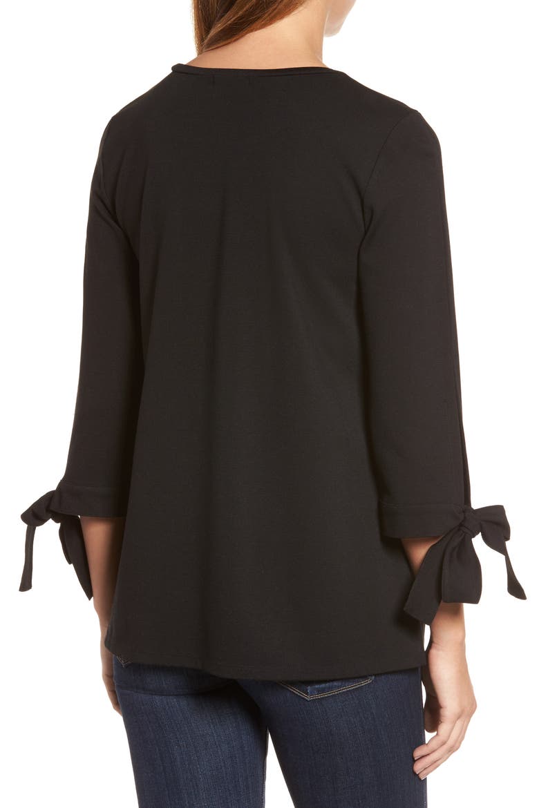 Ponte Tie Sleeve Tunic, Alternate, color, BLACK