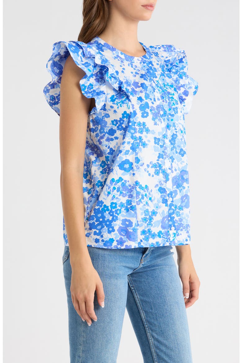 Riona Floral Sammi Cotton Button-Up Shirt, Alternate, color, WHITE-BLUES-MULTI