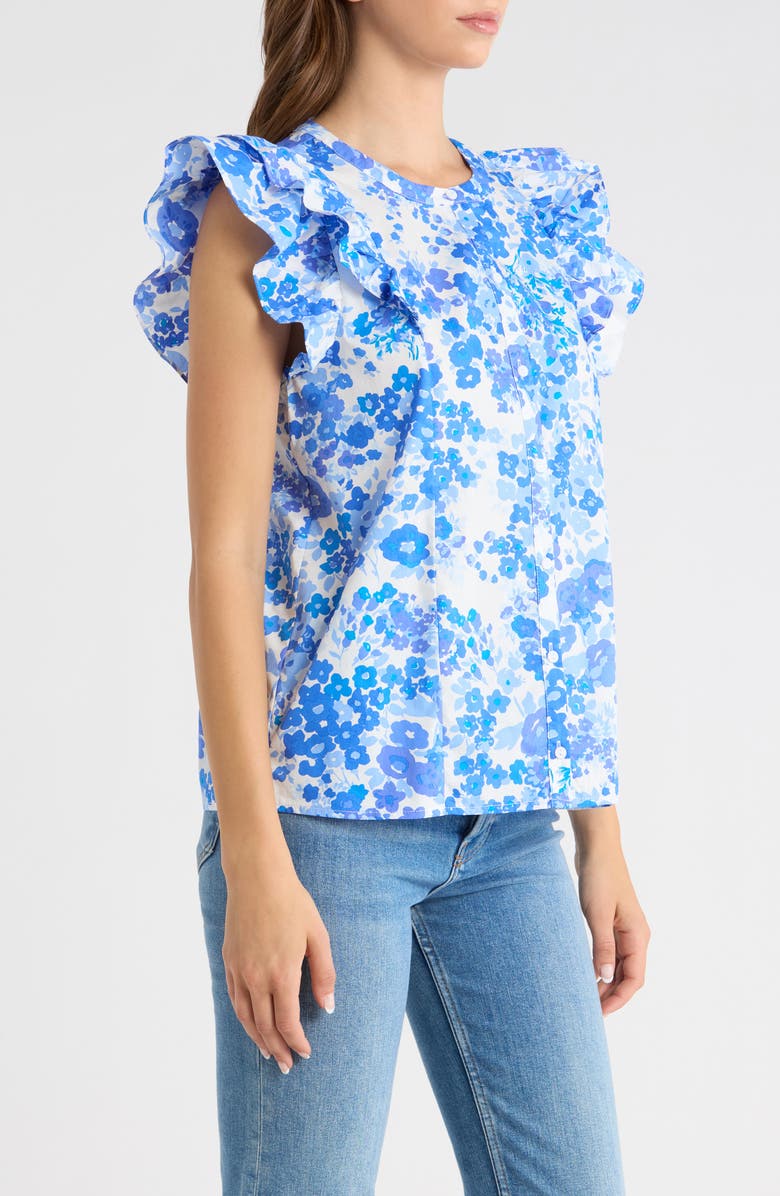SUGARLIPS Riona Floral Sammi Cotton Button-Up Shirt, Alternate, color, White-Blues-Multi