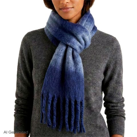 Brushed Acrylic Striped Blanket Scarf with Fringe