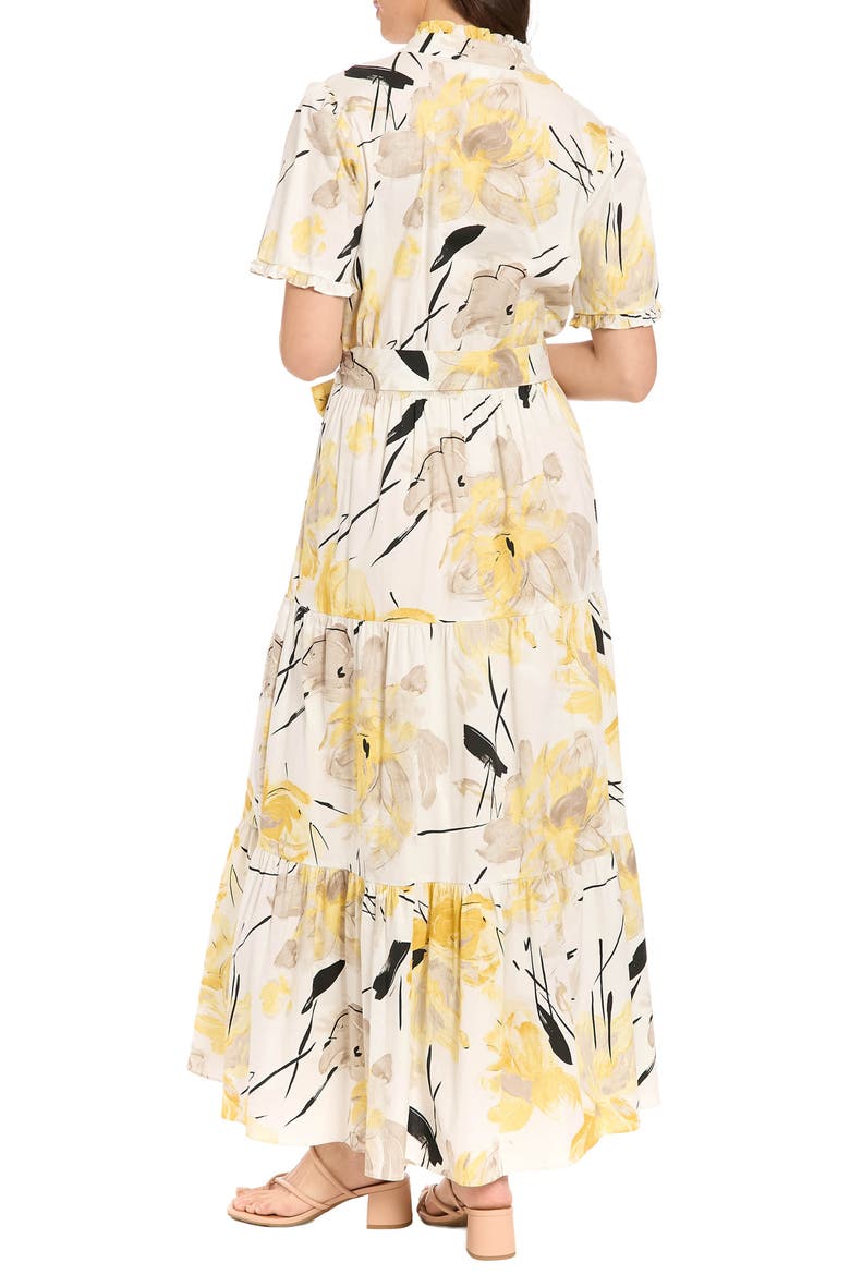 Ruffle Neck Maxi Dress, Alternate, color, BRILLIANT WHITE/ YELLOW