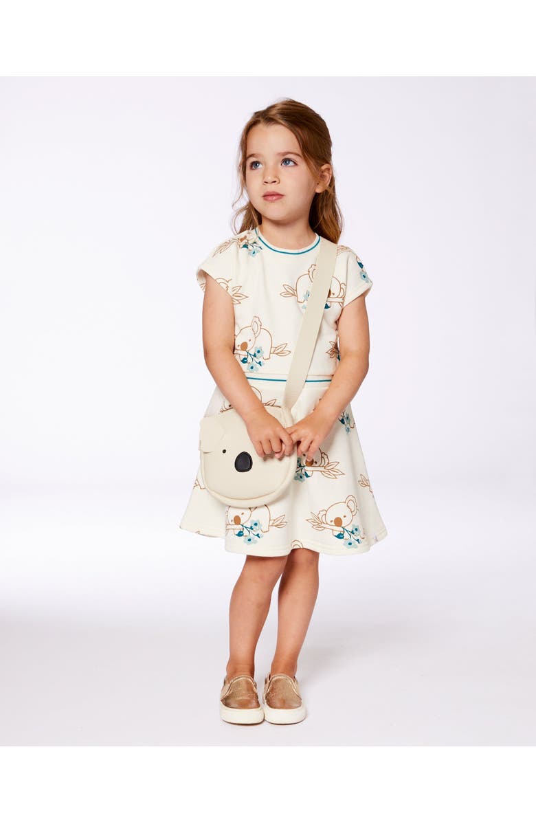 Deux par Deux Baby Girl's Printed French Terry Dress Off-White And Koala, Alternate, color, 